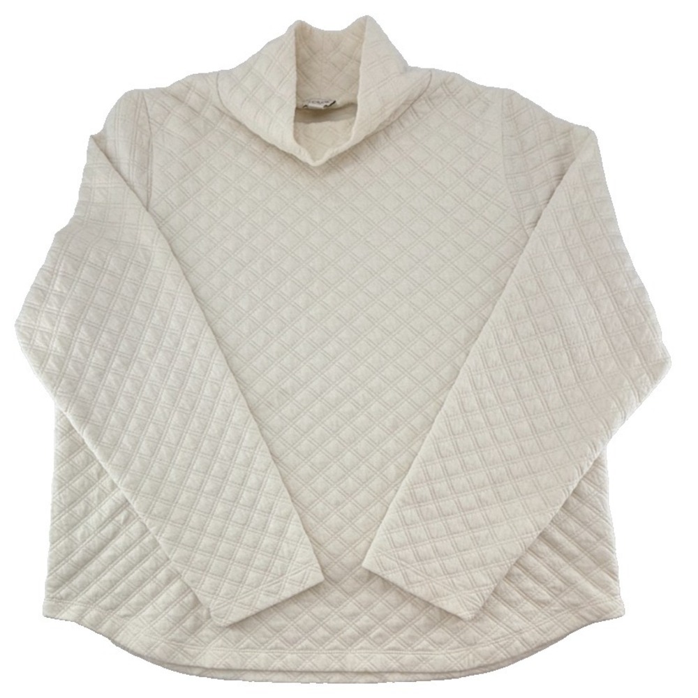 J. Crew Women Large Ivory Quilted Pullover Sweatshirt Funnel Neck Pullover Top